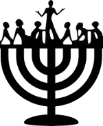 Menorah with storyteller and listeners instead of candles